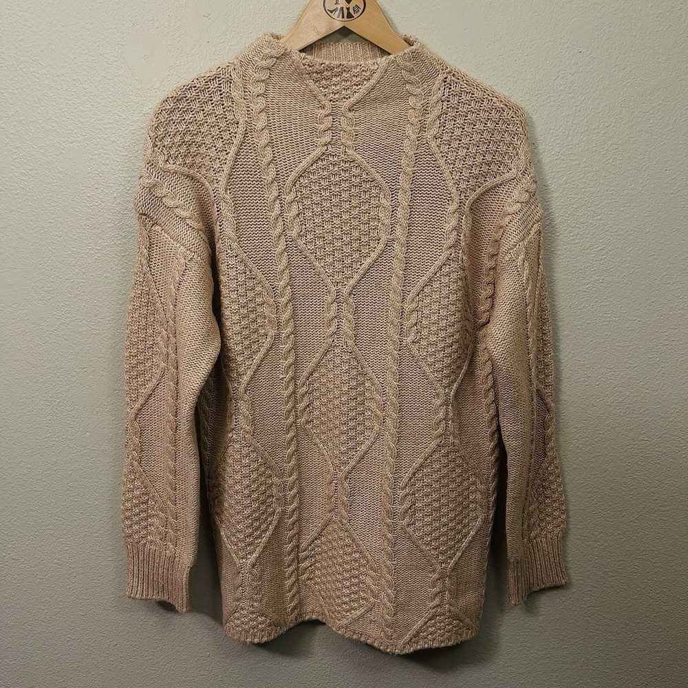 St.John's Bay Chunky Cable Knit Sweater Mock Neck Beige Brown Cozy Cabin Size M‎